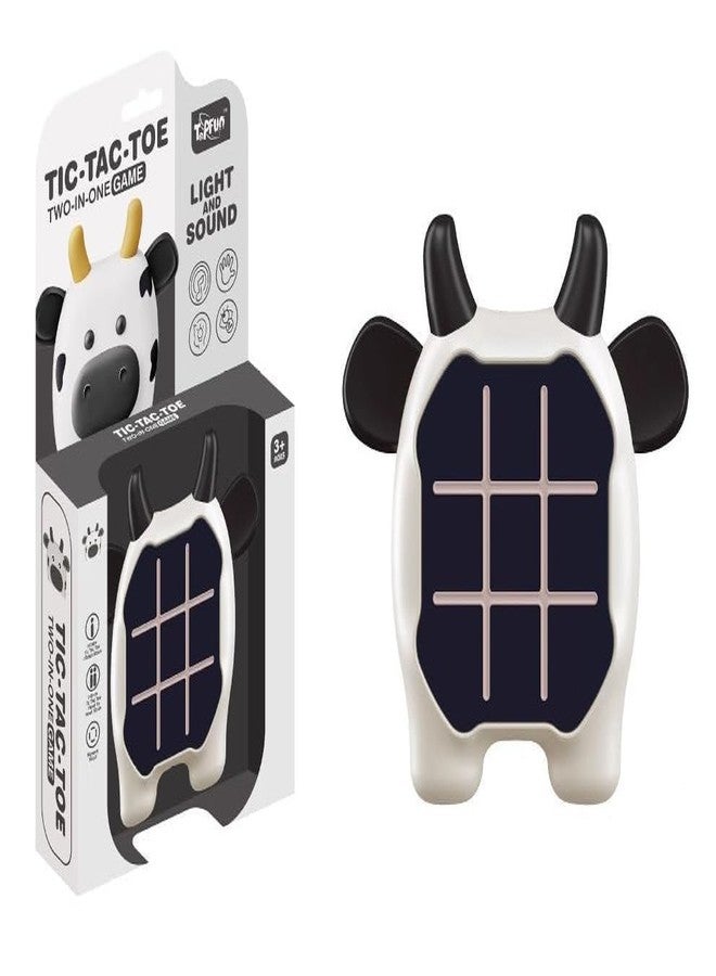 CIRBOX Tic Tac Toe Game, Animal-Themed 2-in-1 Handheld Puzzle Game Console, Travel Game for Learning and Memory Development, Board Games for Kids and Adults (Cow) - Image 1